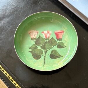 Green and Pink Floral Enamel Tray